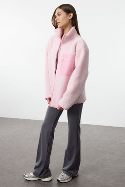 Winter Essentials Ac?k Pembe Kal?n Polar Fermuarl? Dik Yaka Cepli Orme Sweatshirt TWOAW24SW00071