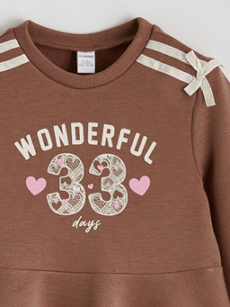 Bisiklet Yaka Bask?l? K?z ?ocuk Elbise