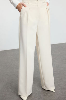 Ekru Pilili Wide Leg/Genis Paca Dokuma Pantolon TWOAW25PL00109 Palazzo