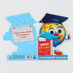 Диплом  "Выпускника начальной школы", глобус с глазками, 12,5 х 17 см , набор 10 шт.