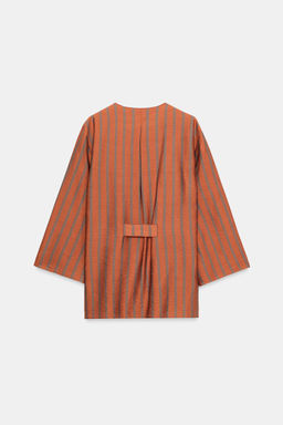 CHAQUETA CRUZADA RAYAS / Naranja quemado