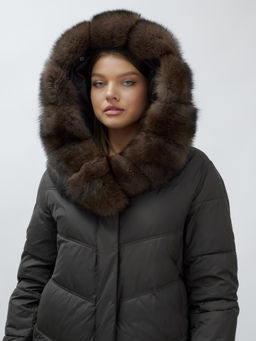 с МЕХОМ ПЕСЕЦ ПРЕМИУМ класса Полупальто зимние темно-коричневого цвета - Mtforce фото 15