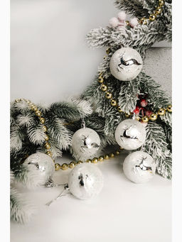 Ёлочные игрушки Северный олень, шары новогодние, пластик, набор d=6 см, 6 шт., серебро - Зимнее волшебство фото 3