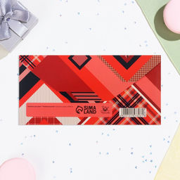 Цена за 10 шт. Конверт для денег Универсальный красные узоры, 16х8 см - Дарим красиво фото 3