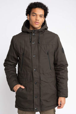 Slim Fit Dar Kesim Kapusonlu Pelus Astar Fermuarl? C?tc? Kapamal? Cepli Mont Parka - Defacto фото 3