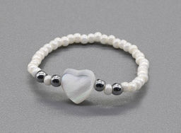 Колечко на резинке с перламутром Сердце и цирконом цвет небесно голубой