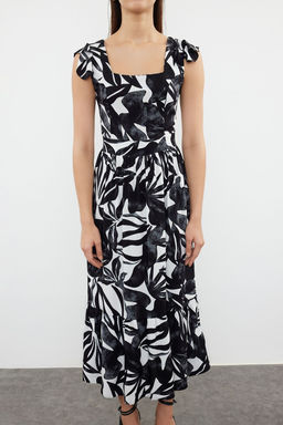 TRENDYOLMILLA Lacivert Cicek Desenli Kare Yaka A Kesim Viskon Midi Dokuma Elbise TWOSS20EL3331  фото 7