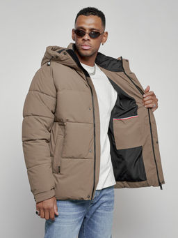 Куртка молодежная мужская зимняя с капюшоном коричневого цвета 8356K - Wonderrman фото 14