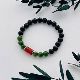 Браслет из черного Агата, Нефрита и Сердолика 18 см