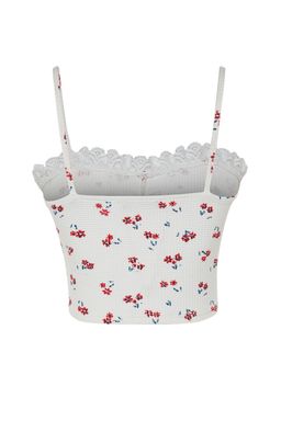Beyaz Cicek Bask?l? Ask?l? Fitted/Vucuda Oturan Waffle Kumas Super Crop Orme Bluz TWOSS23BZ00375 - Trendyolmilla фото 8
