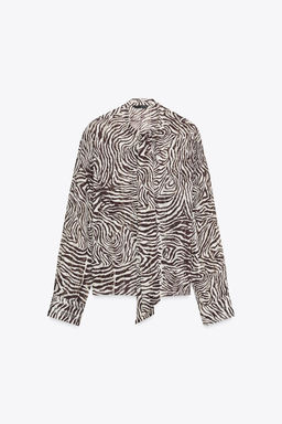 ANIMAL PRINT BLOUSE WITH BOW - Zara фото 7