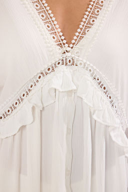 Trendyolmilla Ekru Maxi Dokuma Volanl? Plaj Elbisesi TBESS25EL00075 фото 4