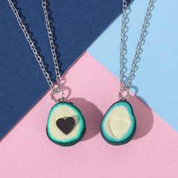 Цена за 2 шт. Кулоны «Неразлучники. Авокадо с сердечком», коричнево-зелёные в серебре, 45 см