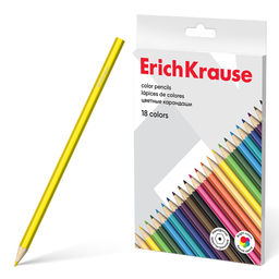 Цена за 8 шт. Цветные карандаши деревянные ErichKrause шестигранные 18 цветов (в коробке с европодвесом 18 шт)