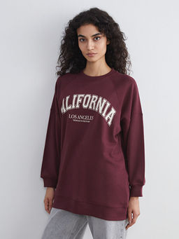 Bisiklet Yaka Paris Bask?l? Oversize Kad?n Sweatshirt Tunik