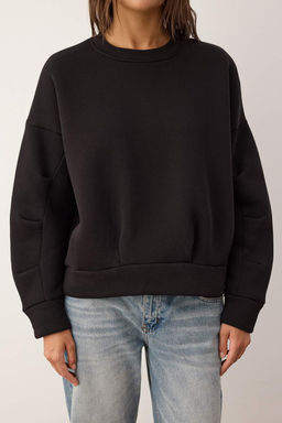Siyah Oversize/Genis Kal?p Dikis Detayl? Kal?n Ici Polarl? Orme Sweatshirt TWOAW26SW00061 - Trendyolmilla фото 7