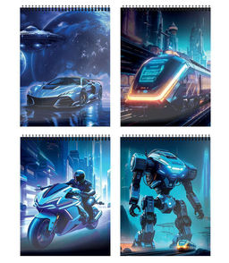 Цена за 2 шт. Блокнот А6 40 л. клетка Schoolformat КОСМИЧЕСКАЯ МАШИНА на гребне, мелованный картон, спло...