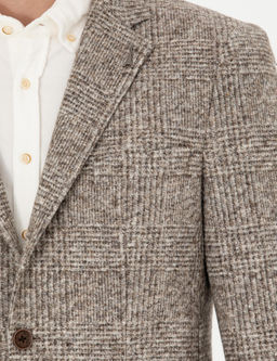 Бежевая приталенная куртка в клетку из смесовой шерсти - Cacharel фото 7