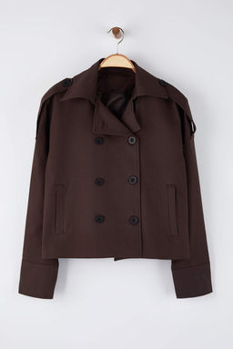 Bej Kruvaze Oversize K?sa Trenckot TWOAW26TR00020 - Trendyolmilla фото 16