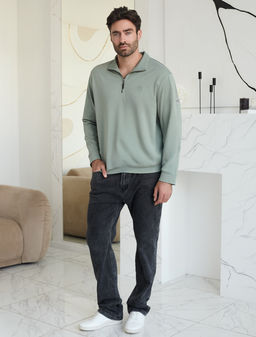 Свитшот с воротом стойкой на молнии из эластичного футера двухнитки - Vilatte фото 5