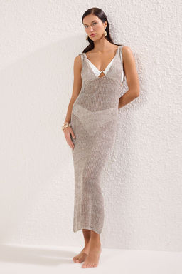 TRENDYOLMILLA Tas Fitted Midi Triko Parlak Plaj Elbise TBESS25EL00126 фото 2