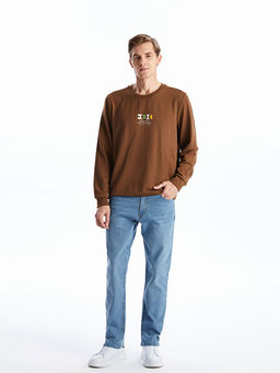 Bisiklet Yaka Uzun Kollu Bask?l? Erkek Sweatshirt
