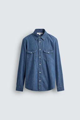 CAMISA DENIM BOLSILLOS / Azul medio - Zara фото 7