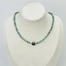 Чокер из Хризоколлы и золотистого Обсидиана 38 см +