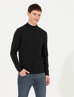 Siyah Slim Fit Yar_m Bal_k__ Yaka Triko Kazak - Pierre cardin фото 3