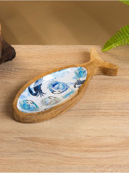 Блюдо в форме рыбки «Крабы», 25.5×10×2 см, дерево манго