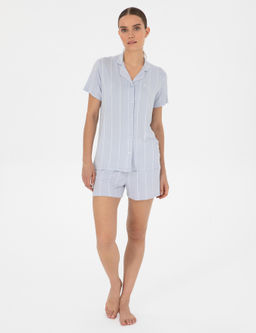 Mavi K_sakollu G_mlek Pijama Tak_m