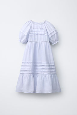 VESTIDO JARETAS PUNTILLA 100% RAMIO / Azul claro