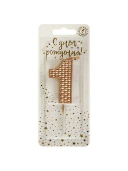 Цена за 2 шт. Свеча в торт на шпажке «Жемчужная», цифра 1, шампань