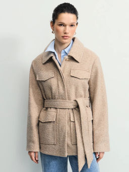 Куртка-рубашка из ткани с ворсом на поясе / Zarina  фото 7