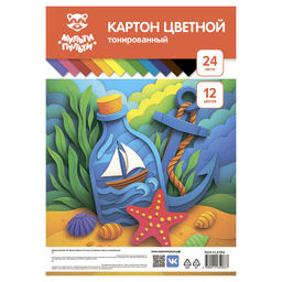 Цветной картон Мульти-Пульти А4 24л. 12цв., 180г/м2, тонированный (КЦ24-12_67066) в пакете