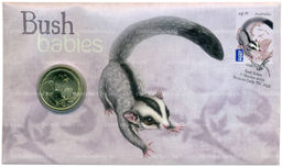 Монета 1 доллар 2011 года Австралия Детеныши диких животных  Сахарная летяга (в конверте с почтовой маркой)