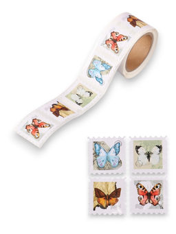 Цена за 2 шт. Наклейка бумага Марки. Бабочки, 3?3 см, 200 шт. в рулоне