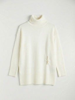 Bal?k?? Yaka Metal Aksesuarl? Kad?n Triko Kazak