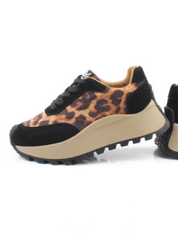 04-PDH362-1 BLACK/LEOPARD Кроссовки демисезонные женские (натуральная замша, натуральная кожа)