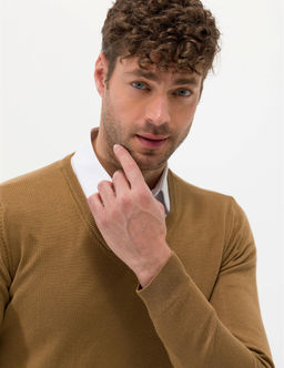 Camel Melanj Slim Fit V Yaka Basic Triko Kazak - Pierre cardin фото 2