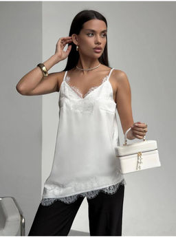 K13297 Топ атласный с кружевом БЕЛЫЙ