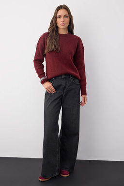 Wardrobe Essentials Bordo Yunlu Premium Iplik Basic Genis Kal?p Triko Kazak | TWOAW26KZ00065