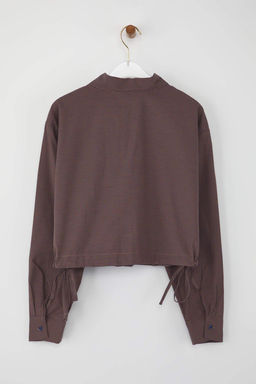 Teen Kahverengi Ekoseli Yanlardan Buzgulu Hafif Crop Gomlek TWOAW26GO00038