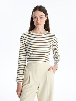 Bisiklet Yaka ?izgili Uzun Kollu Kad?n Ti??rt