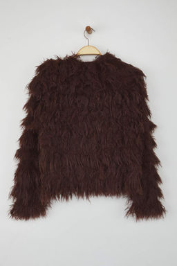 Kahverengi Mont Gorunumlu Genis Kal?p Puskul Detayl? Yumusak Dokulu Triko H?rka TWOAW26HI00012 - Trendyolmilla фото 6