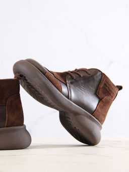 Ботинки 305.927br.Шоколадная кожа+коричневая замша/шерсть