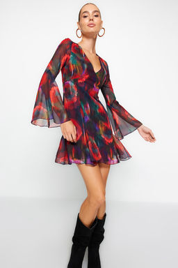 Trendyolmilla Cok Renkli A-Kesim Astarl? Sifon S?k Abiye Elbise TPRAW24EL00050