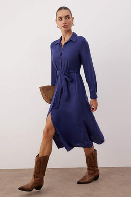 Lacivert Duz Kusakl? Midi Dokuma Elbise TWOAW25EL00436