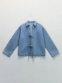 Джинсовая рубашка с завязками / Zarina  фото 9