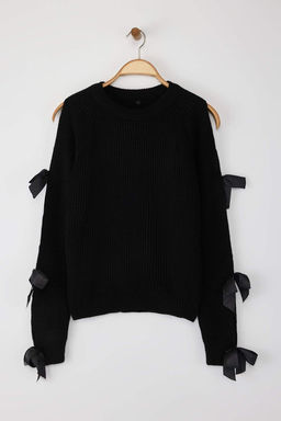 Siyah Kol Kurdele Fiyonk Detayl? Triko Kazak TWOAW25KZ00388 - Trendyolmilla фото 6